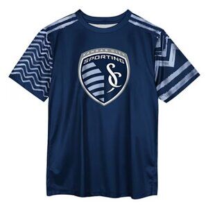 Boys Size 7 Sporting Kansas City MLS Navy Blue Winning Tackle Short Sleeve Shirt